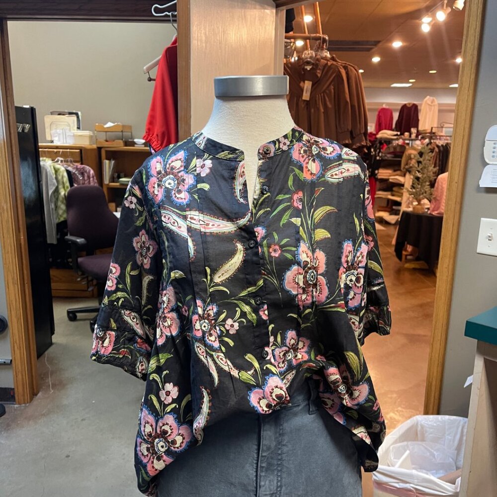 Johnny Was Black Floral Top